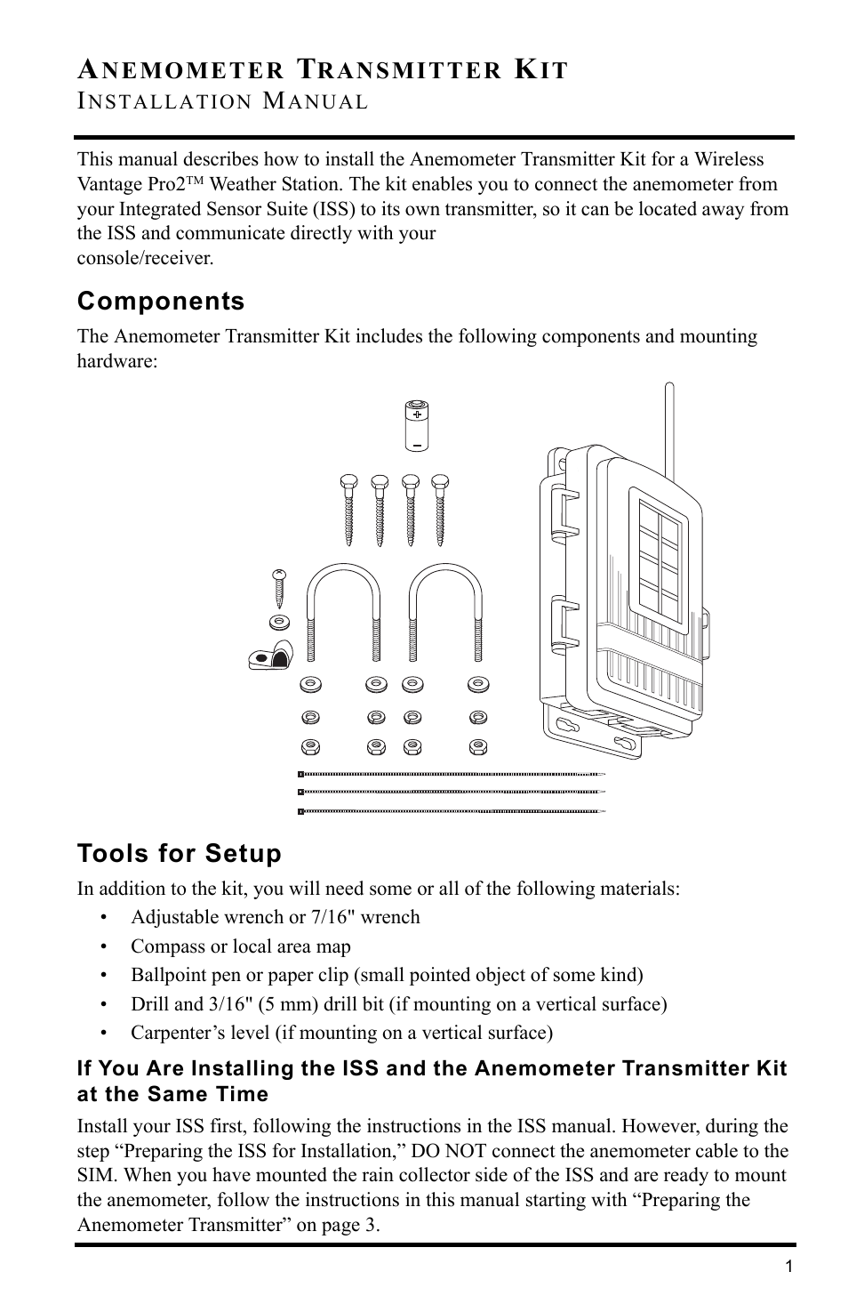 DAVIS Anemometer Transmitter Kit User Manual | 12 pages