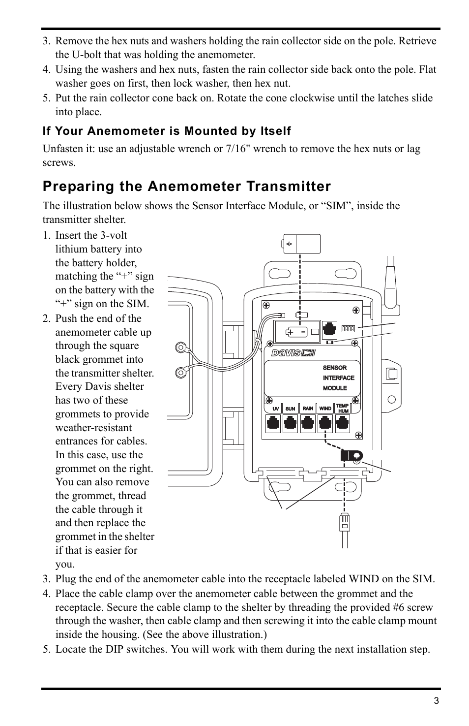 If your anemometer is mounted by itself, Preparing the anemometer transmitter | DAVIS Anemometer Transmitter Kit User Manual | Page 3 / 12