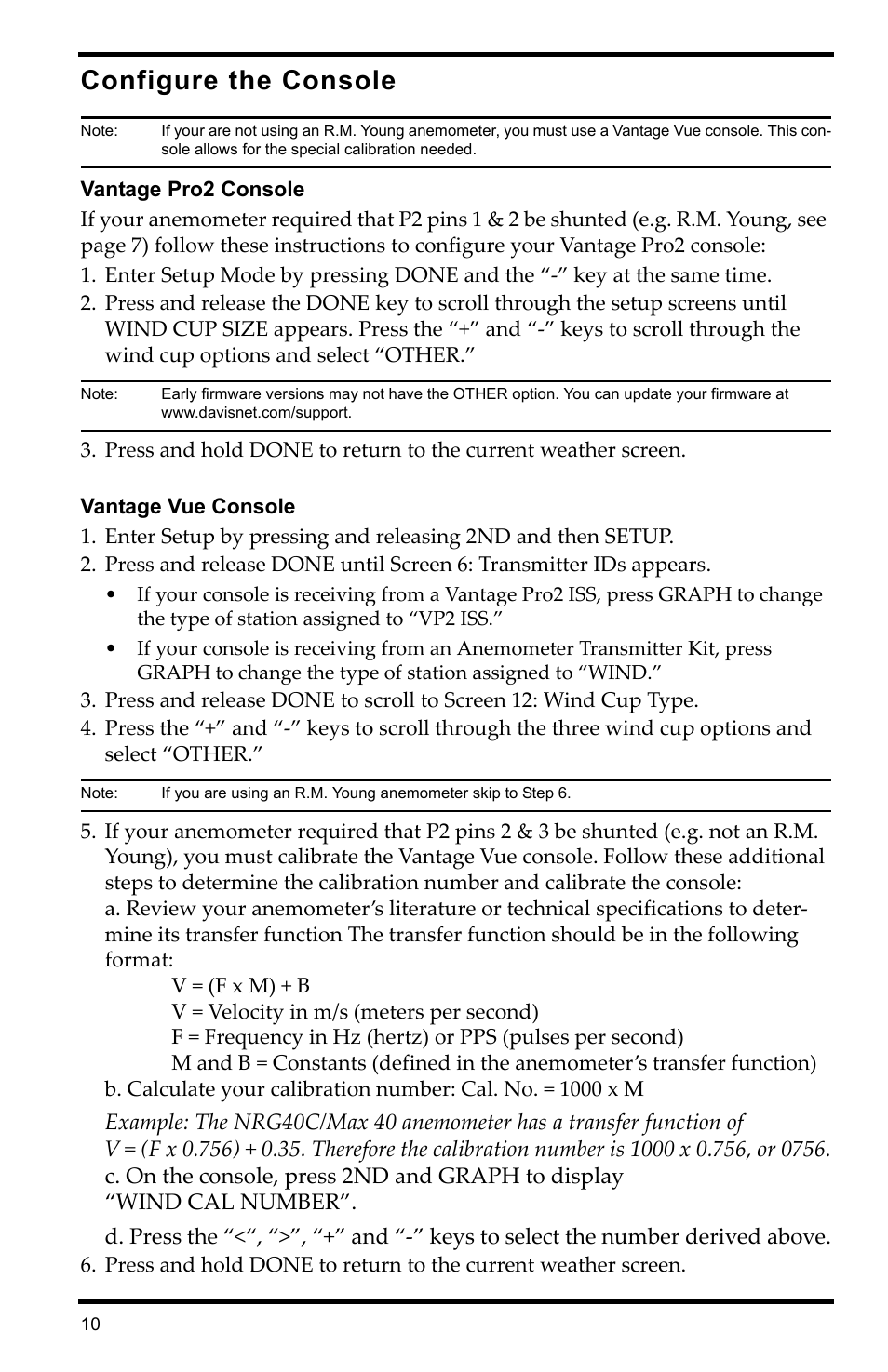 Configure the console | DAVIS Universal Anemometer Interface for Vantage Pro2 User Manual | Page 10 / 12