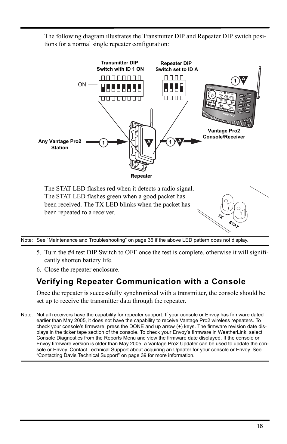 Verifying repeater communication with a console | DAVIS Wireless Repeater (7626, 7627) User Manual | Page 19 / 48