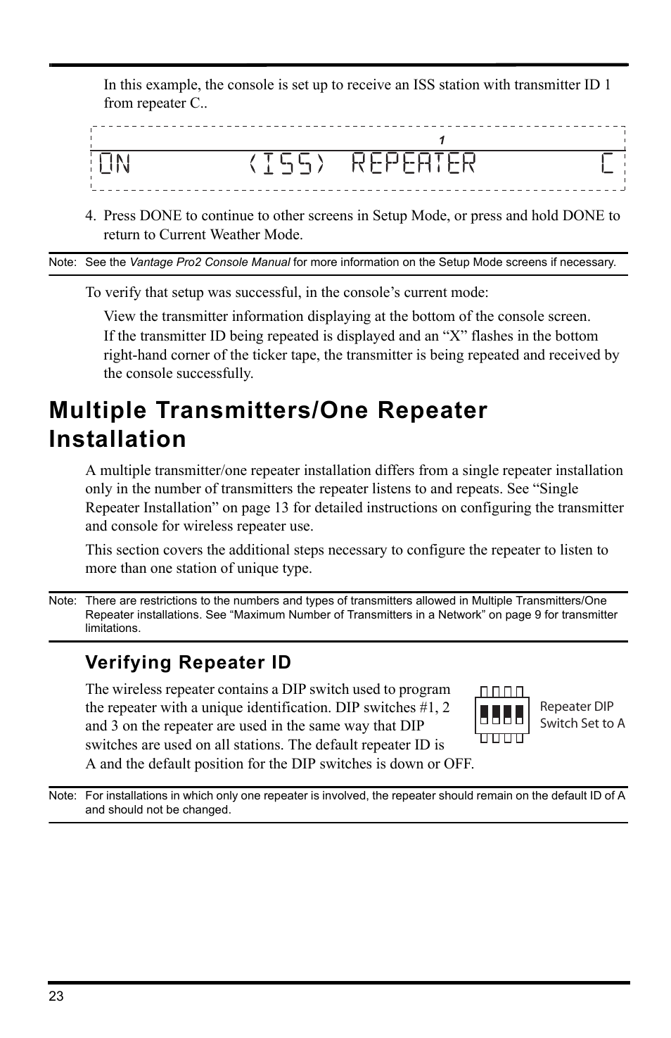 Multiple transmitters/one repeater installation, Verifying repeater id | DAVIS Wireless Repeater (7626, 7627) User Manual | Page 26 / 48