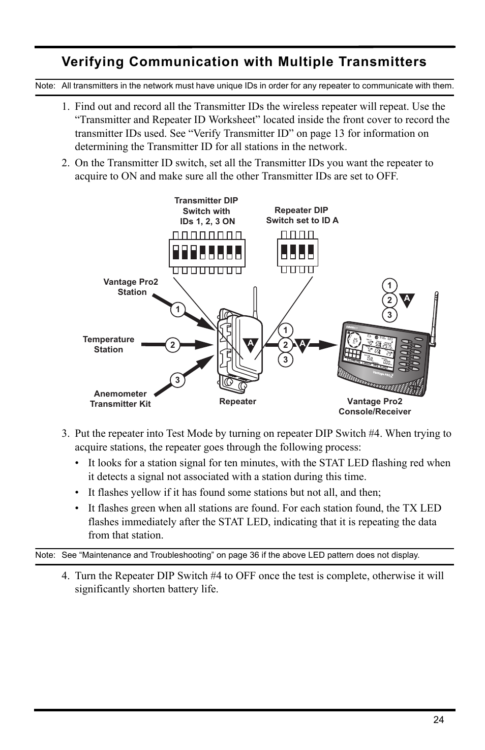 Verifying communication with multiple transmitters | DAVIS Wireless Repeater (7626, 7627) User Manual | Page 27 / 48