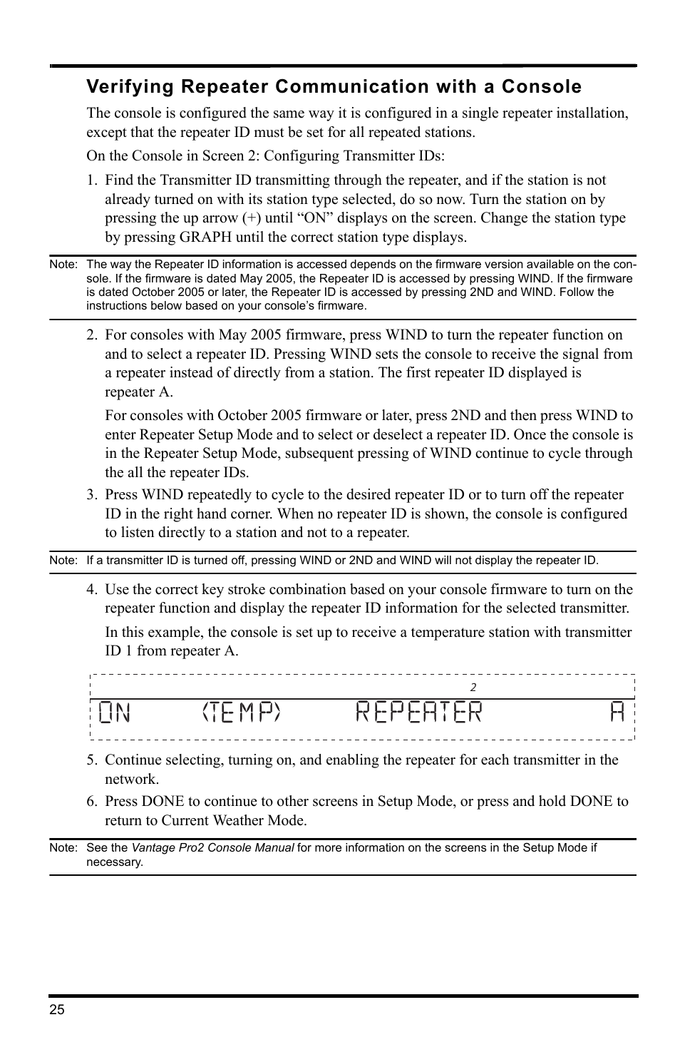 Verifying repeater communication with a console | DAVIS Wireless Repeater (7626, 7627) User Manual | Page 28 / 48