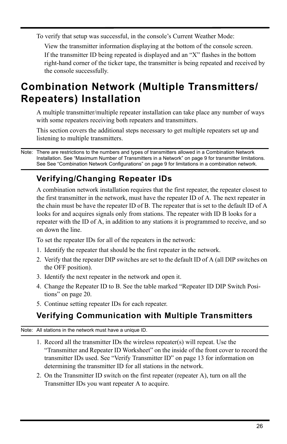 Verifying/changing repeater ids, Verifying communication with multiple transmitters | DAVIS Wireless Repeater (7626, 7627) User Manual | Page 29 / 48