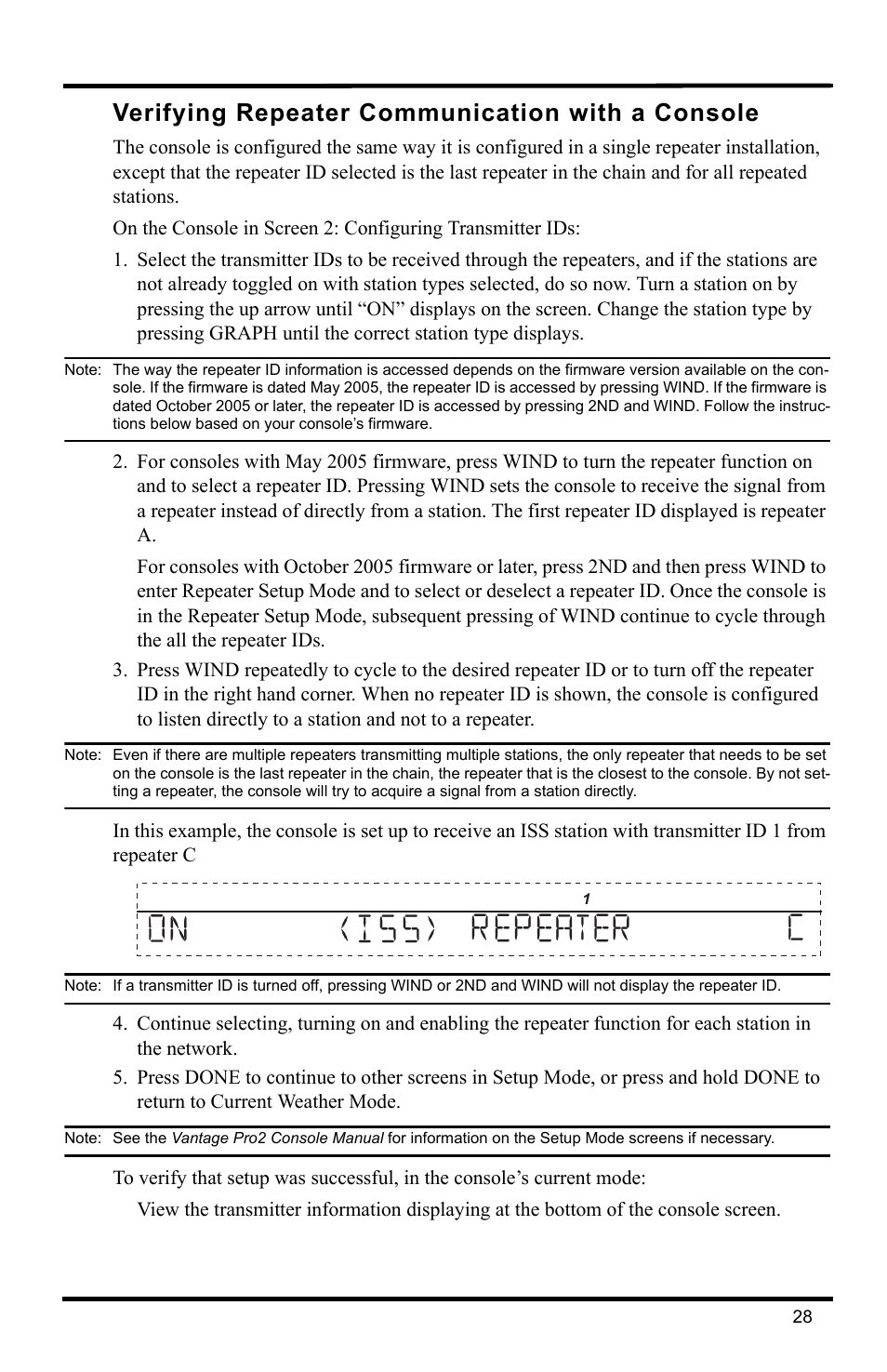 Verifying repeater communication with a console | DAVIS Wireless Repeater (7626, 7627) User Manual | Page 31 / 48