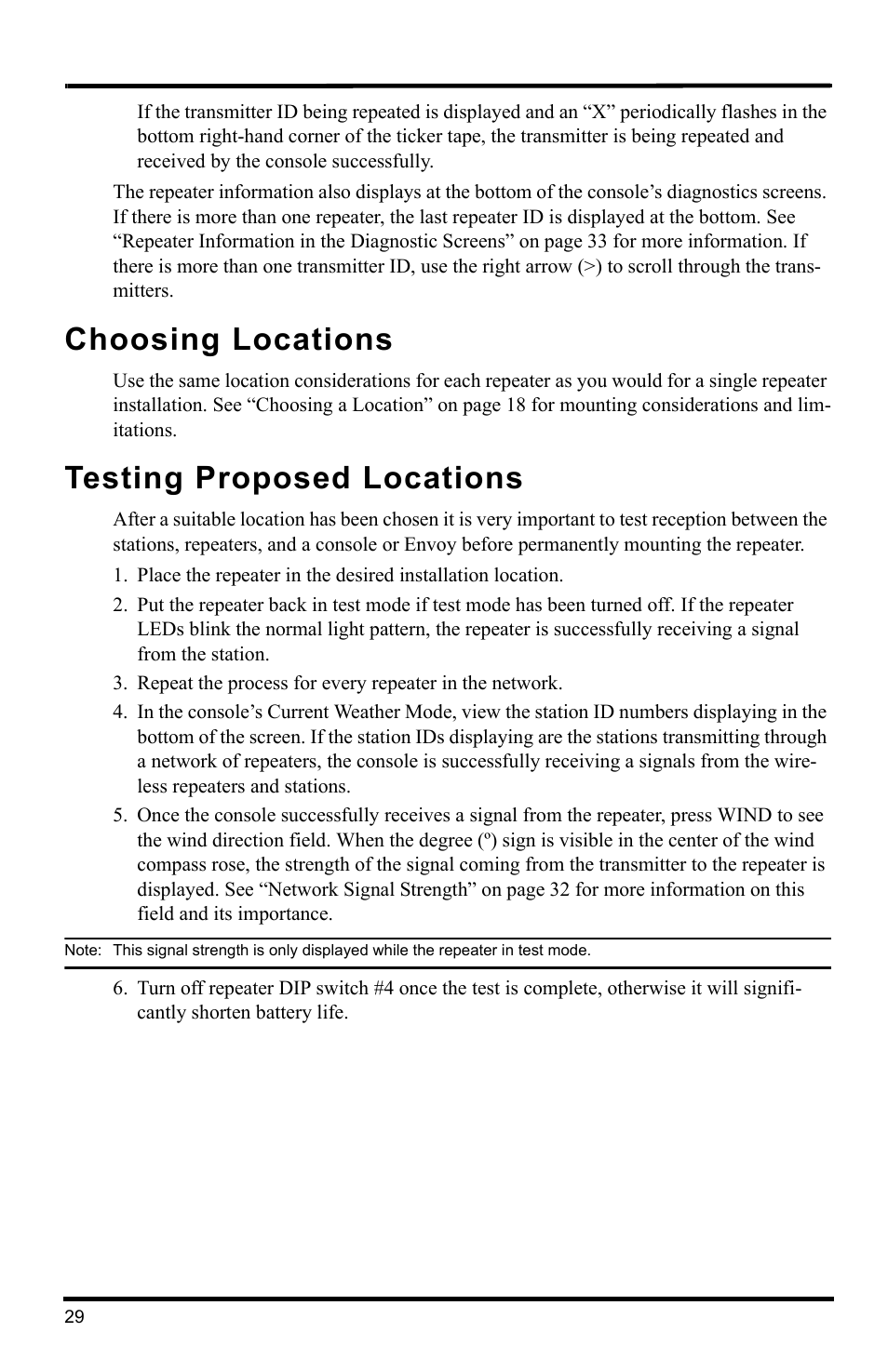 Choosing locations testing proposed locations, Choosing locations, Testing proposed locations | DAVIS Wireless Repeater (7626, 7627) User Manual | Page 32 / 48