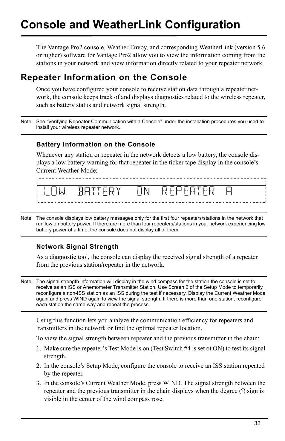 Console and weatherlink configuration, Repeater information on the console | DAVIS Wireless Repeater (7626, 7627) User Manual | Page 35 / 48