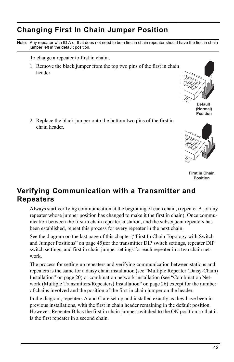 Changing first in chain jumper position | DAVIS Wireless Repeater (7626, 7627) User Manual | Page 45 / 48