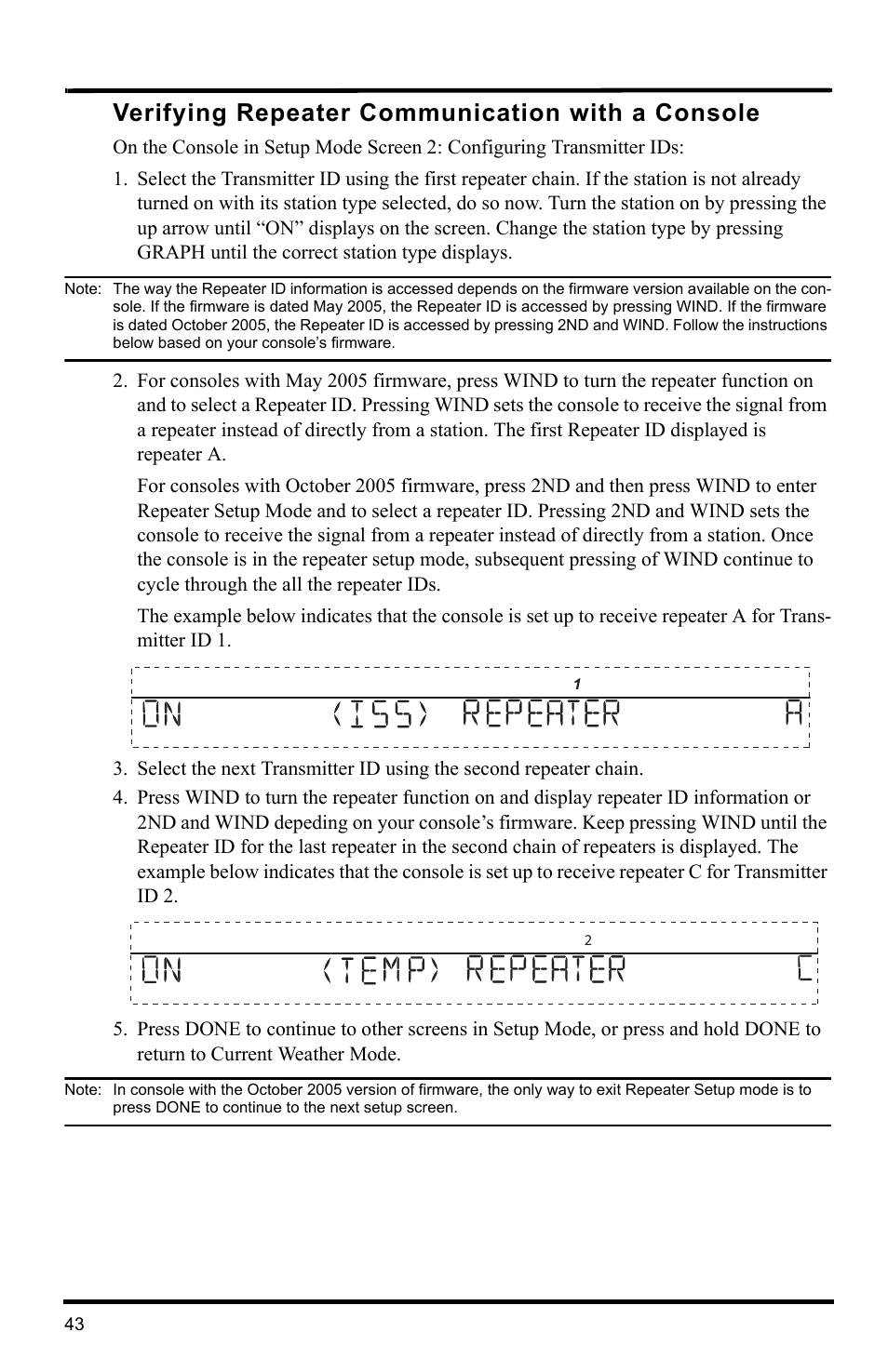 Verifying repeater communication with a console | DAVIS Wireless Repeater (7626, 7627) User Manual | Page 46 / 48
