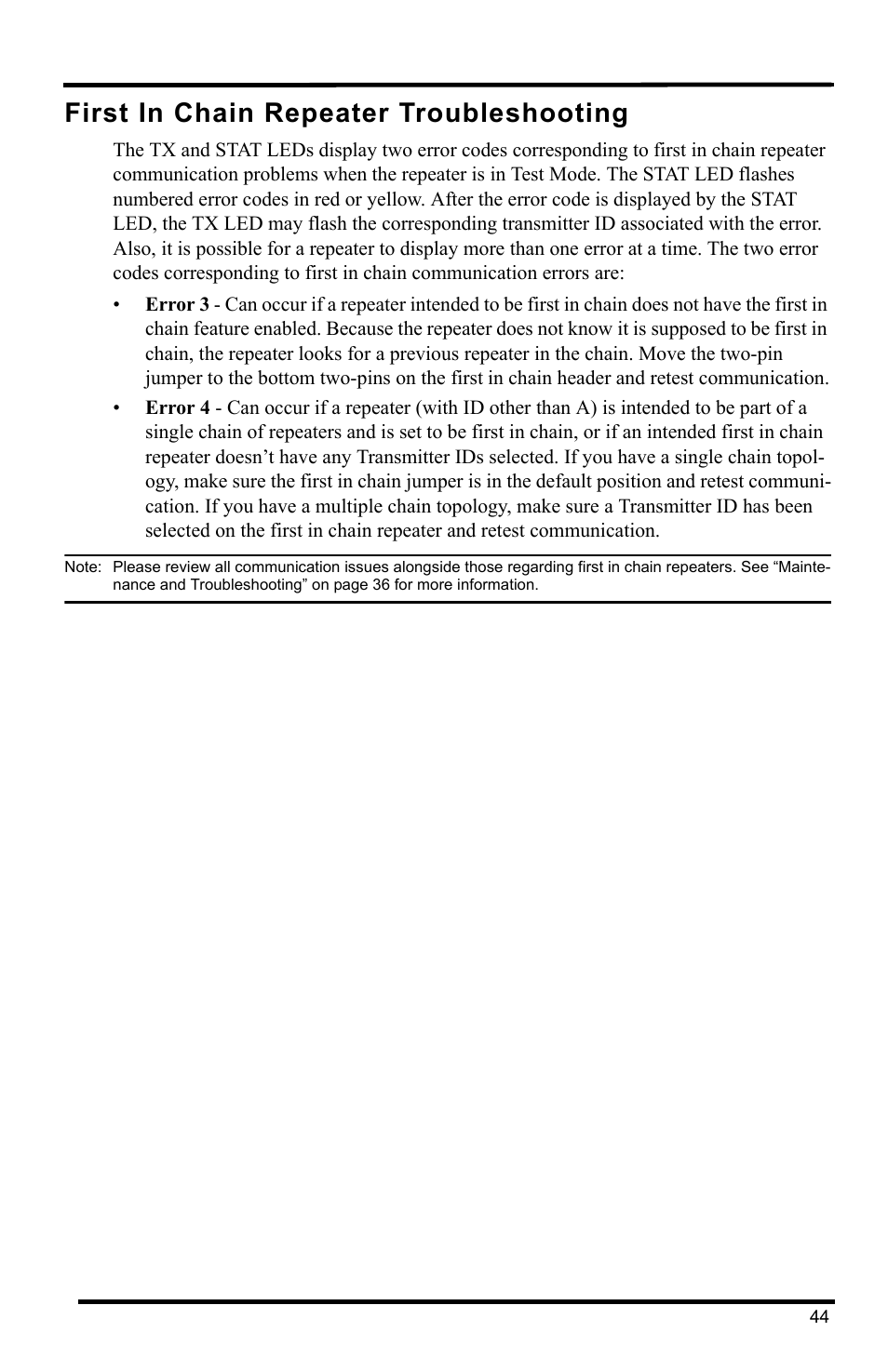 First in chain repeater troubleshooting | DAVIS Wireless Repeater (7626, 7627) User Manual | Page 47 / 48