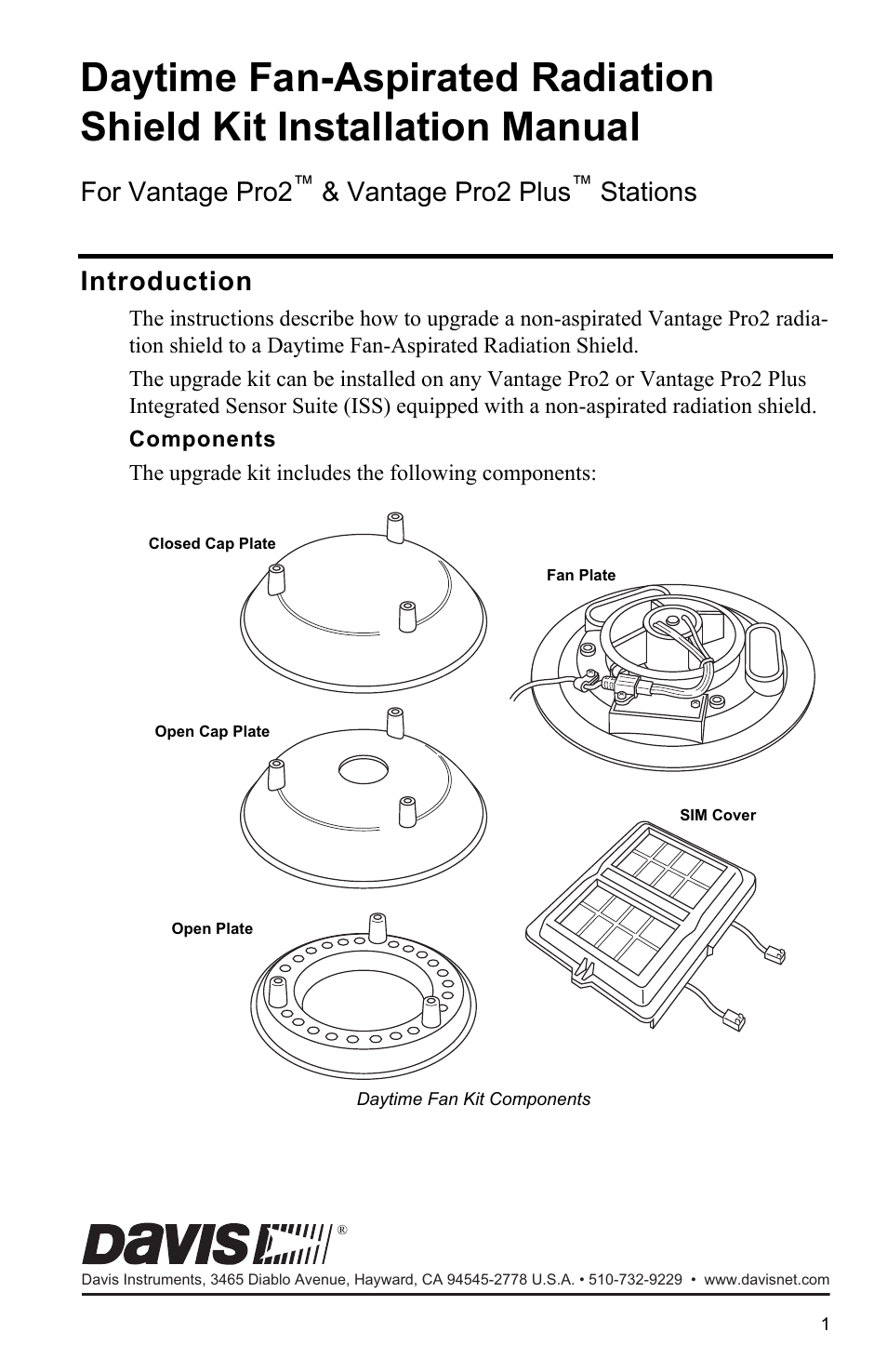 DAVIS Vantage Pro2/Pro2 Plus: Daytime Fan Asp. Radiation Shield Kit User Manual | 16 pages