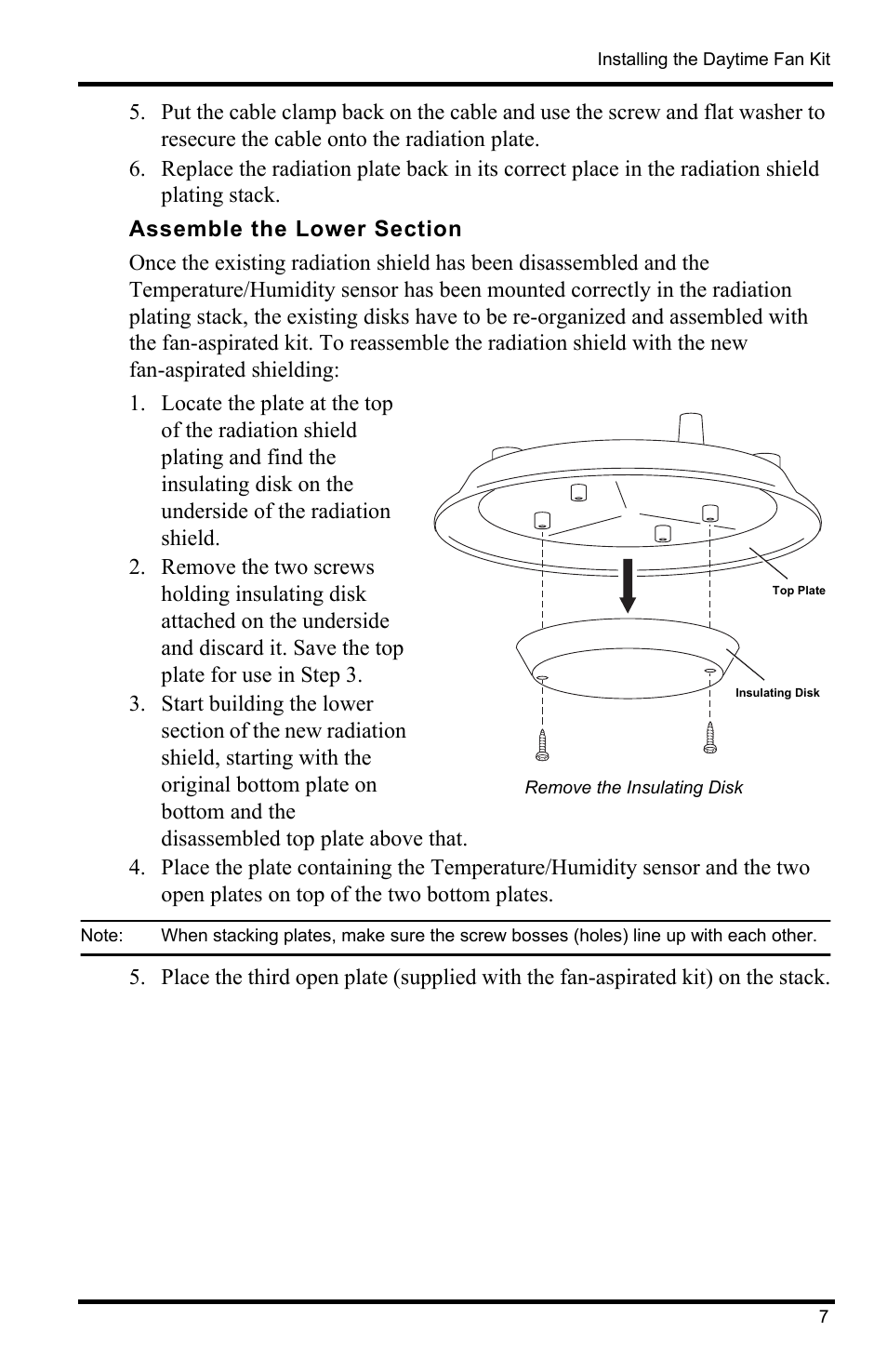 Assemble the lower section, Remove the insulating disk | DAVIS Vantage Pro2/Pro2 Plus: Daytime Fan Asp. Radiation Shield Kit User Manual | Page 7 / 16