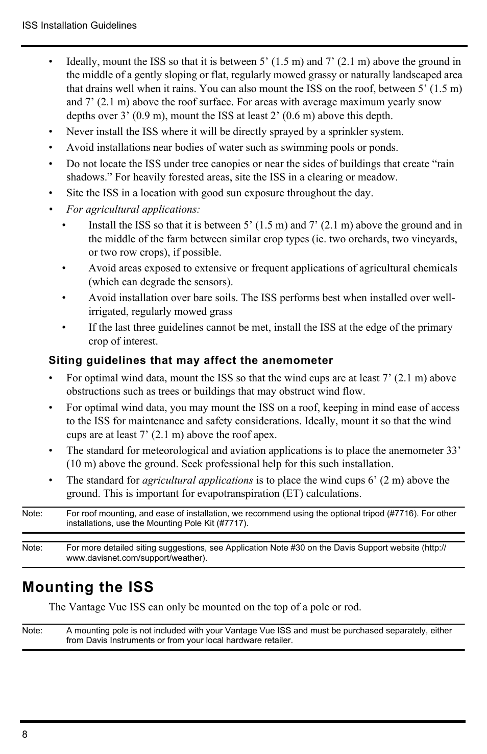 Mounting the iss | DAVIS Vantage Vue Integrated Sensor Suite Manual User Manual | Page 10 / 16