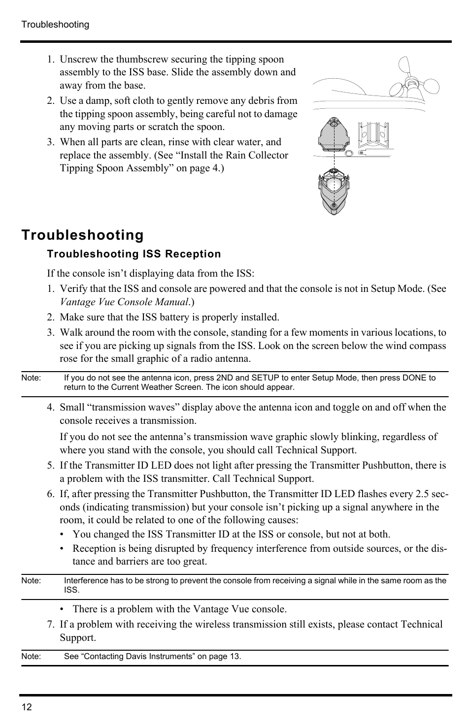 Troubleshooting | DAVIS Vantage Vue Integrated Sensor Suite Manual User Manual | Page 14 / 16
