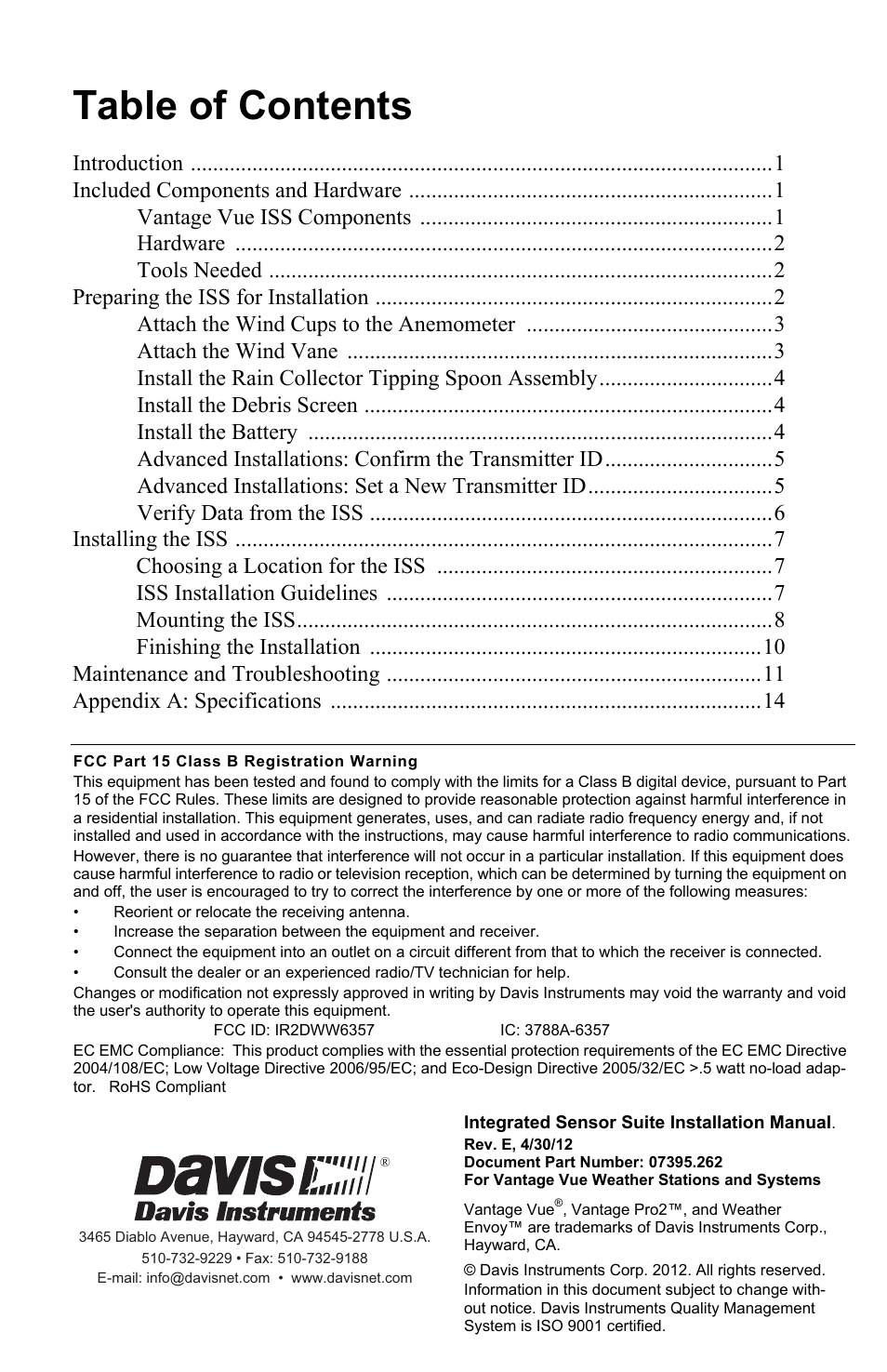 DAVIS Vantage Vue Integrated Sensor Suite Manual User Manual | Page 2 / 16