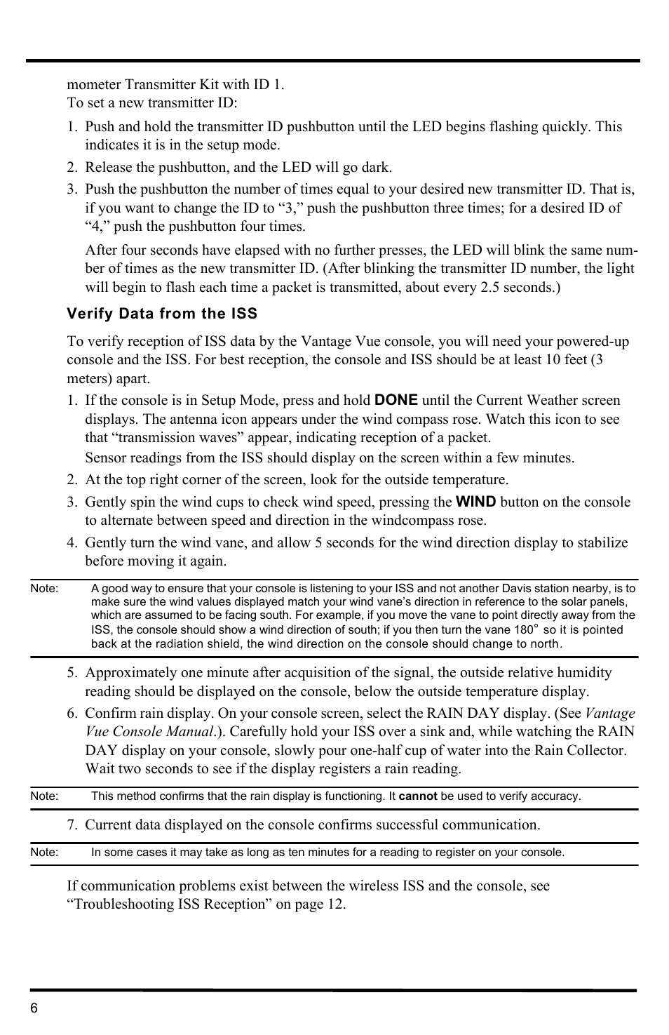 Verify data from the iss | DAVIS Vantage Vue Integrated Sensor Suite Manual User Manual | Page 8 / 16