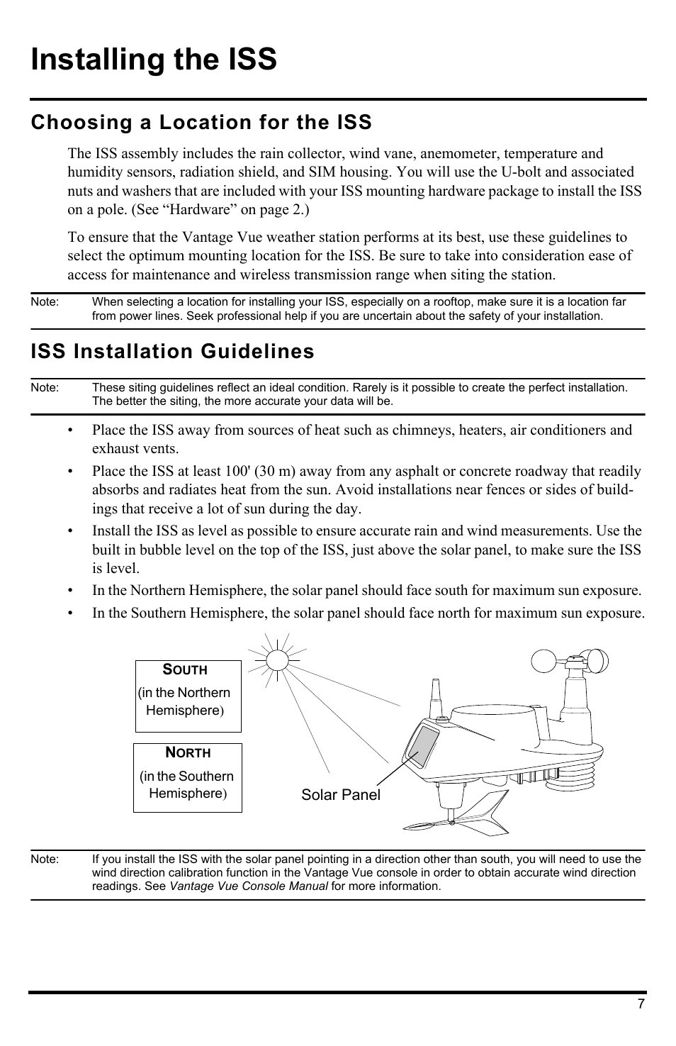 Installing the iss, Choosing a location for the iss, Iss installation guidelines | DAVIS Vantage Vue Integrated Sensor Suite Manual User Manual | Page 9 / 16