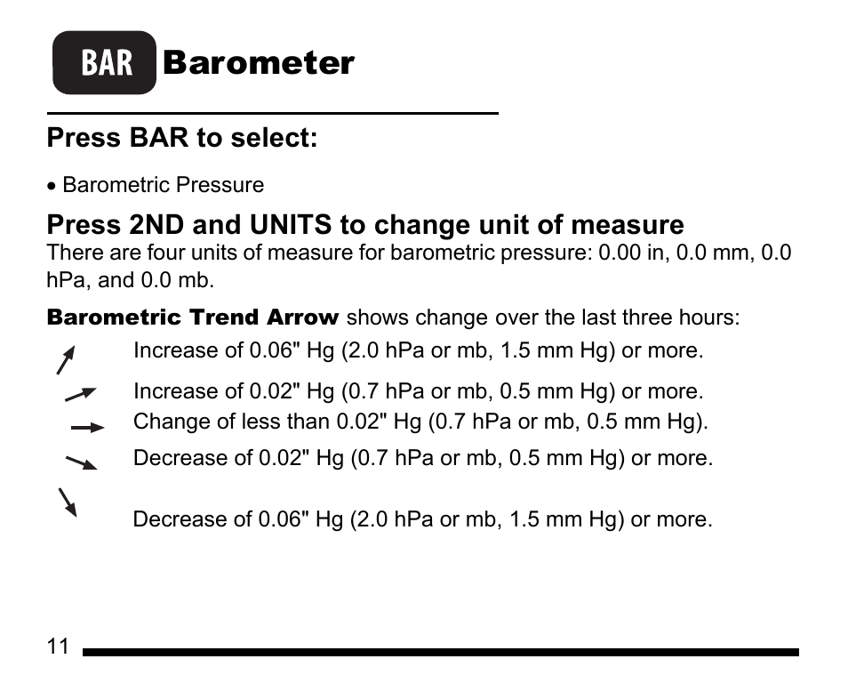 Setup mode, Barometer | DAVIS Vantage Vue Quick Reference Guide User Manual | Page 12 / 28