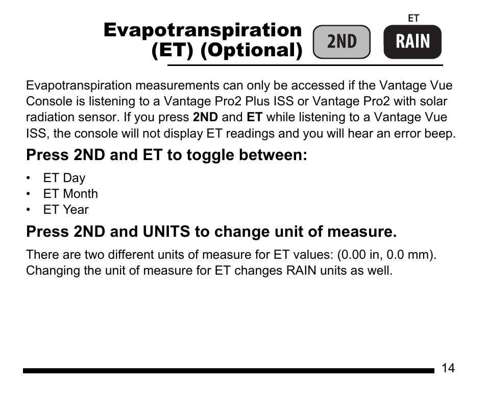 Setup mode, Et) (optional) evapotranspiration | DAVIS Vantage Vue Quick Reference Guide User Manual | Page 15 / 28