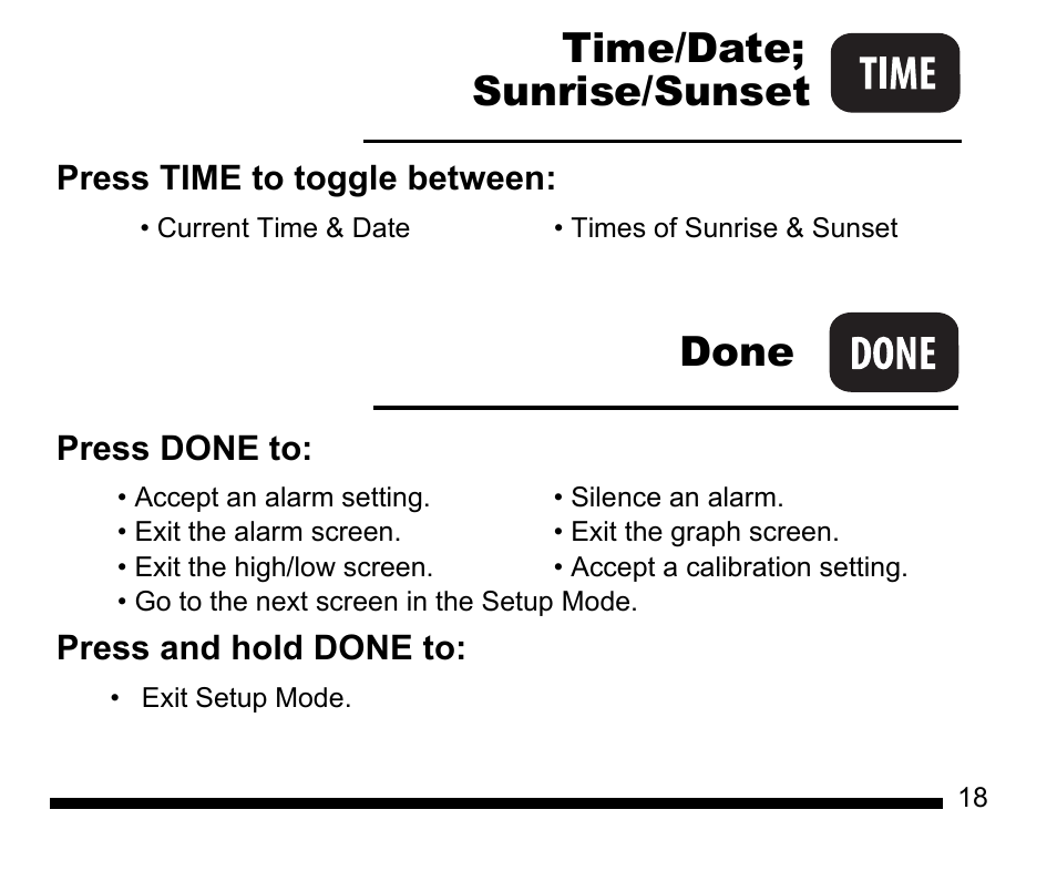 Sunrise/sunset time/date; done | DAVIS Vantage Vue Quick Reference Guide User Manual | Page 19 / 28