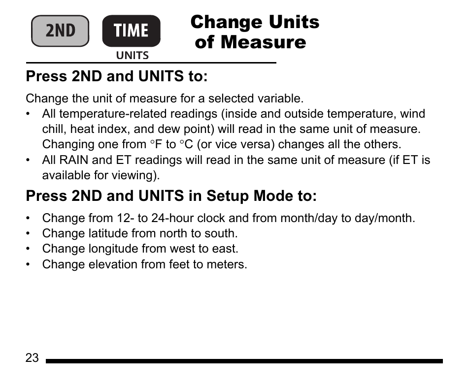 Change units of measure | DAVIS Vantage Vue Quick Reference Guide User Manual | Page 24 / 28