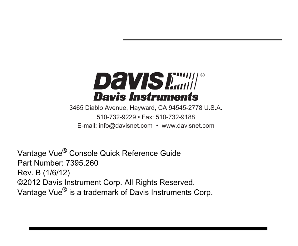 DAVIS Vantage Vue Quick Reference Guide User Manual | Page 28 / 28