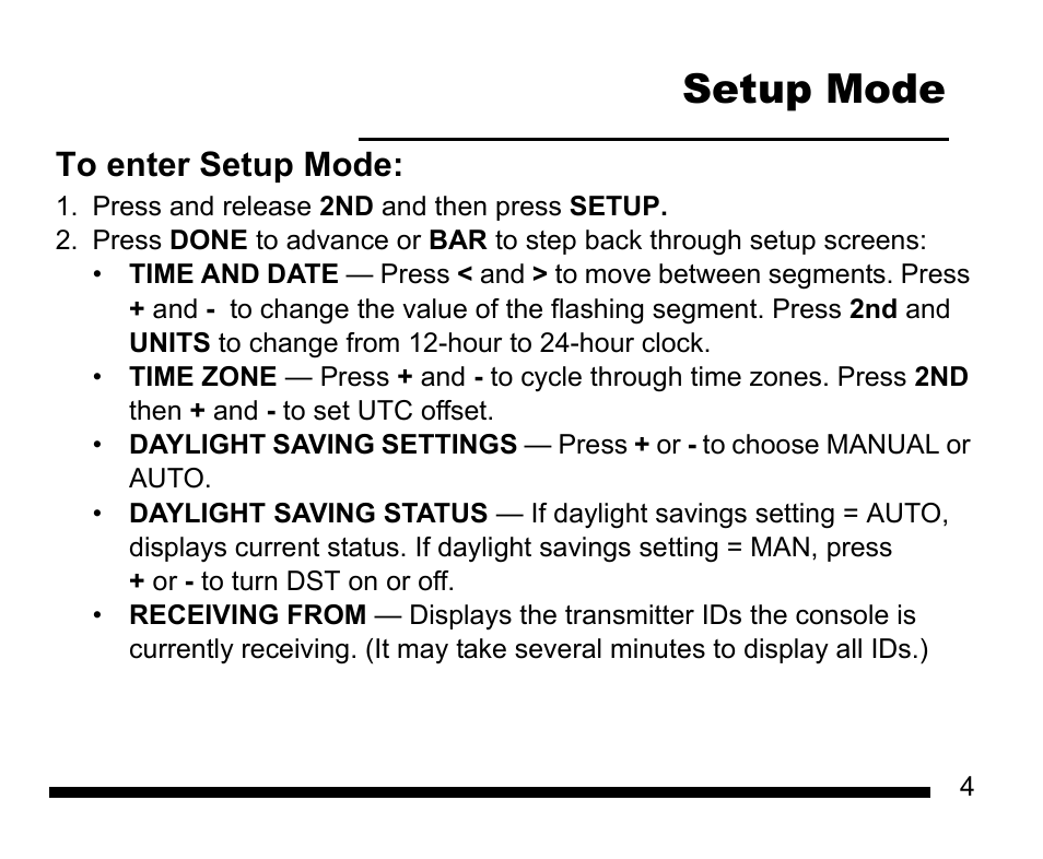 Setup mode, Press and release 2nd and then press setup | DAVIS Vantage Vue Quick Reference Guide User Manual | Page 5 / 28