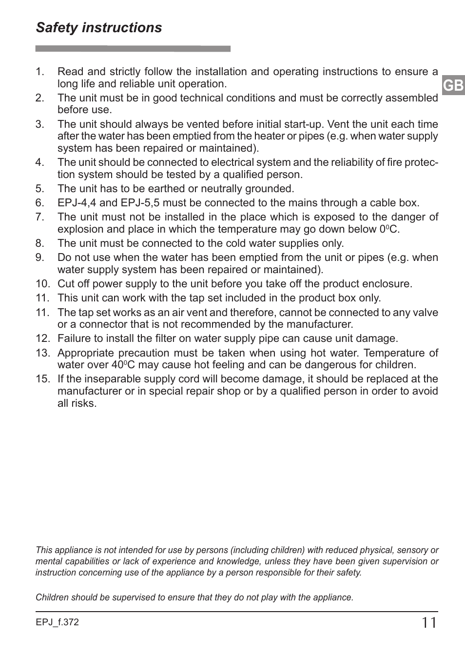 Safety instructions | KOSPEL EPJ Optimus User Manual | Page 11 / 32