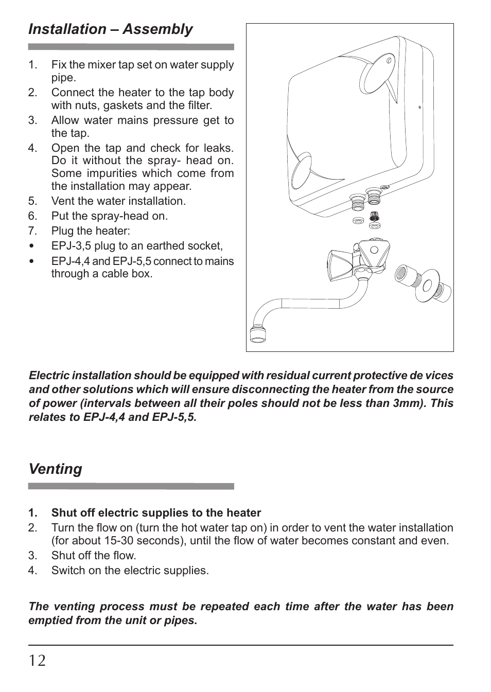 Installation – assembly, Venting | KOSPEL EPJ Optimus User Manual | Page 12 / 32