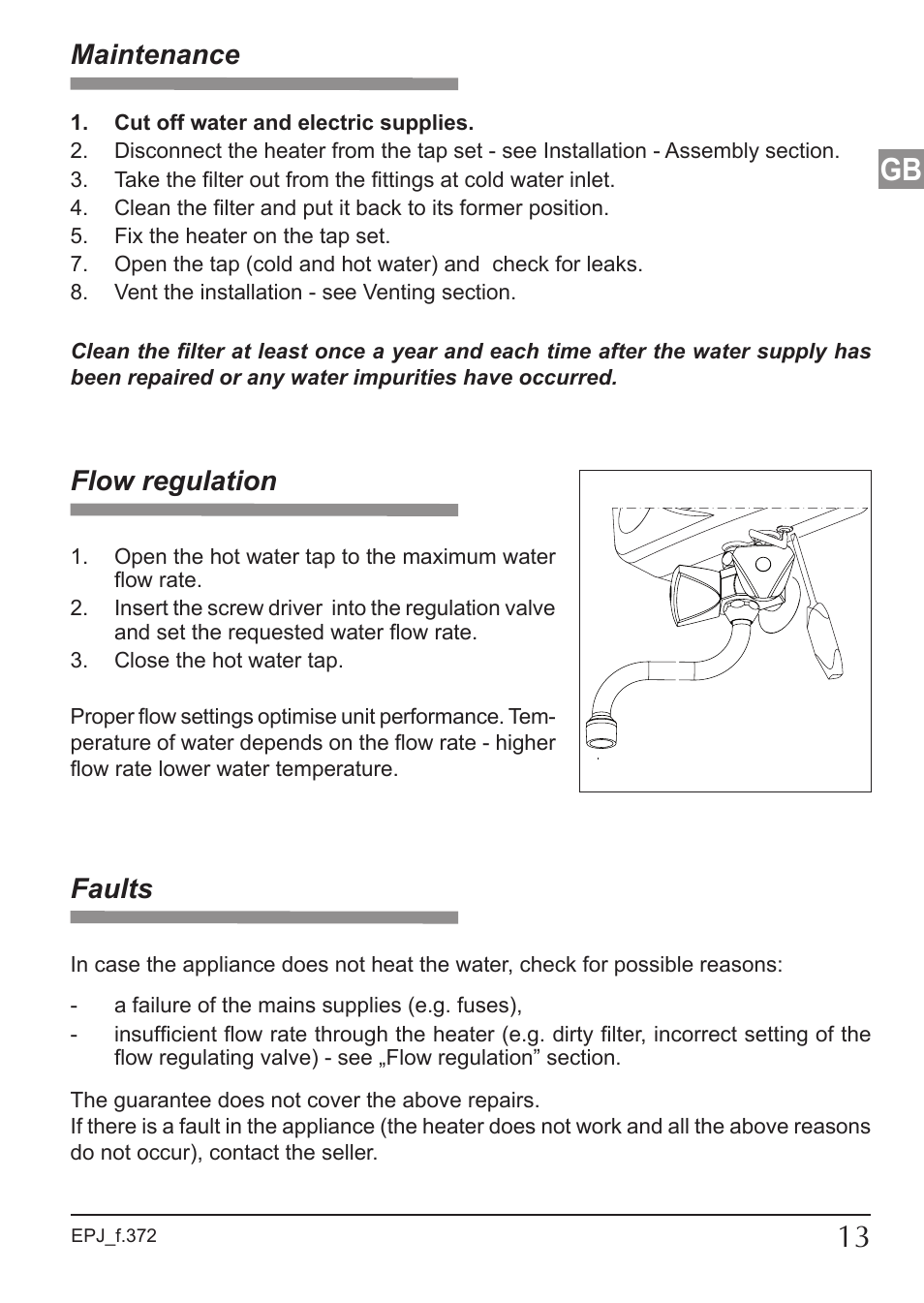 Flow regulation, Maintenance, Faults | KOSPEL EPJ Optimus User Manual | Page 13 / 32