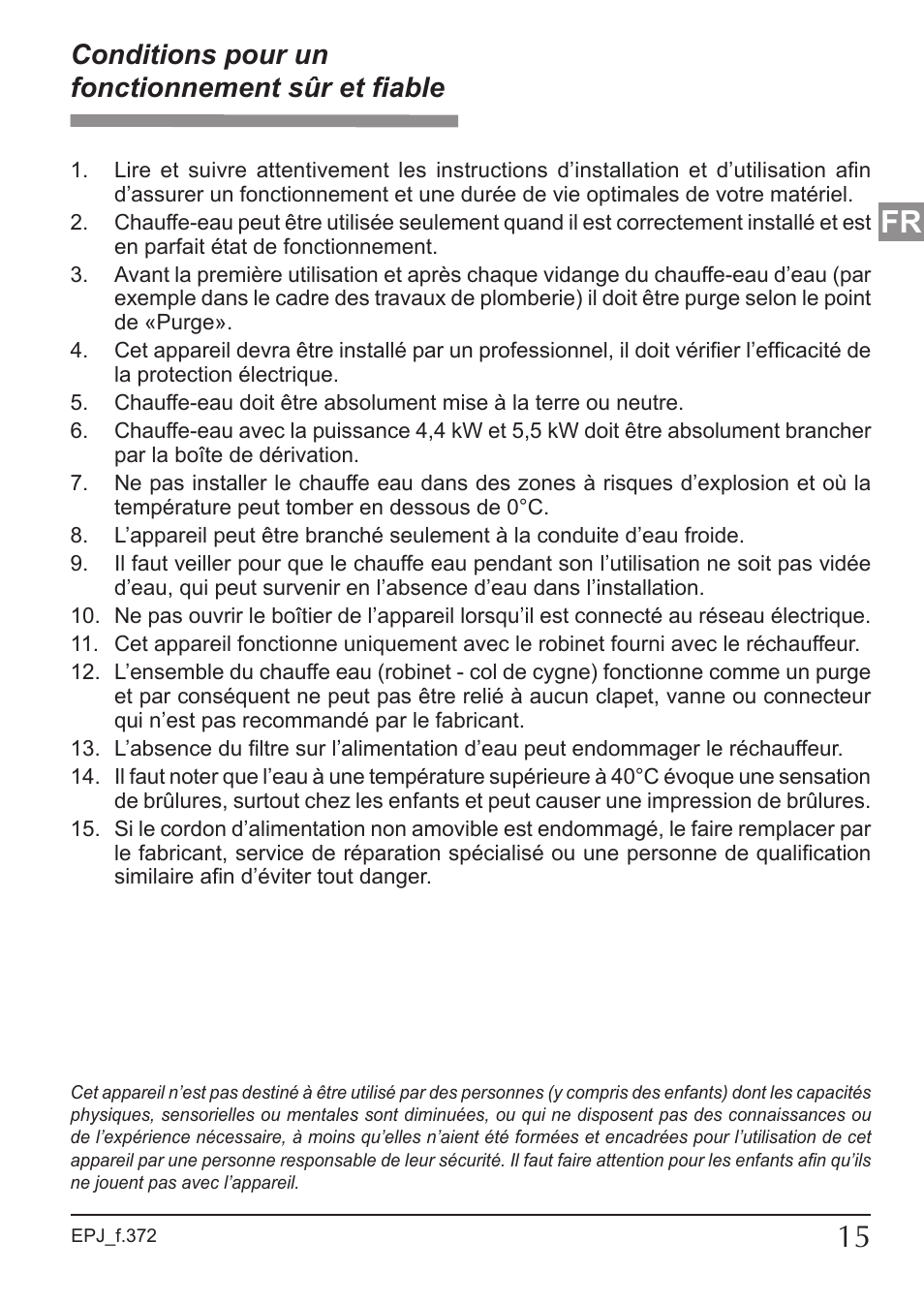 Conditions pour un fonctionnement sûr et fiable | KOSPEL EPJ Optimus User Manual | Page 15 / 32