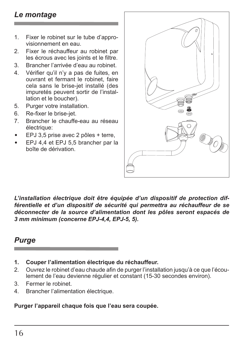 Le montage, Purge | KOSPEL EPJ Optimus User Manual | Page 16 / 32