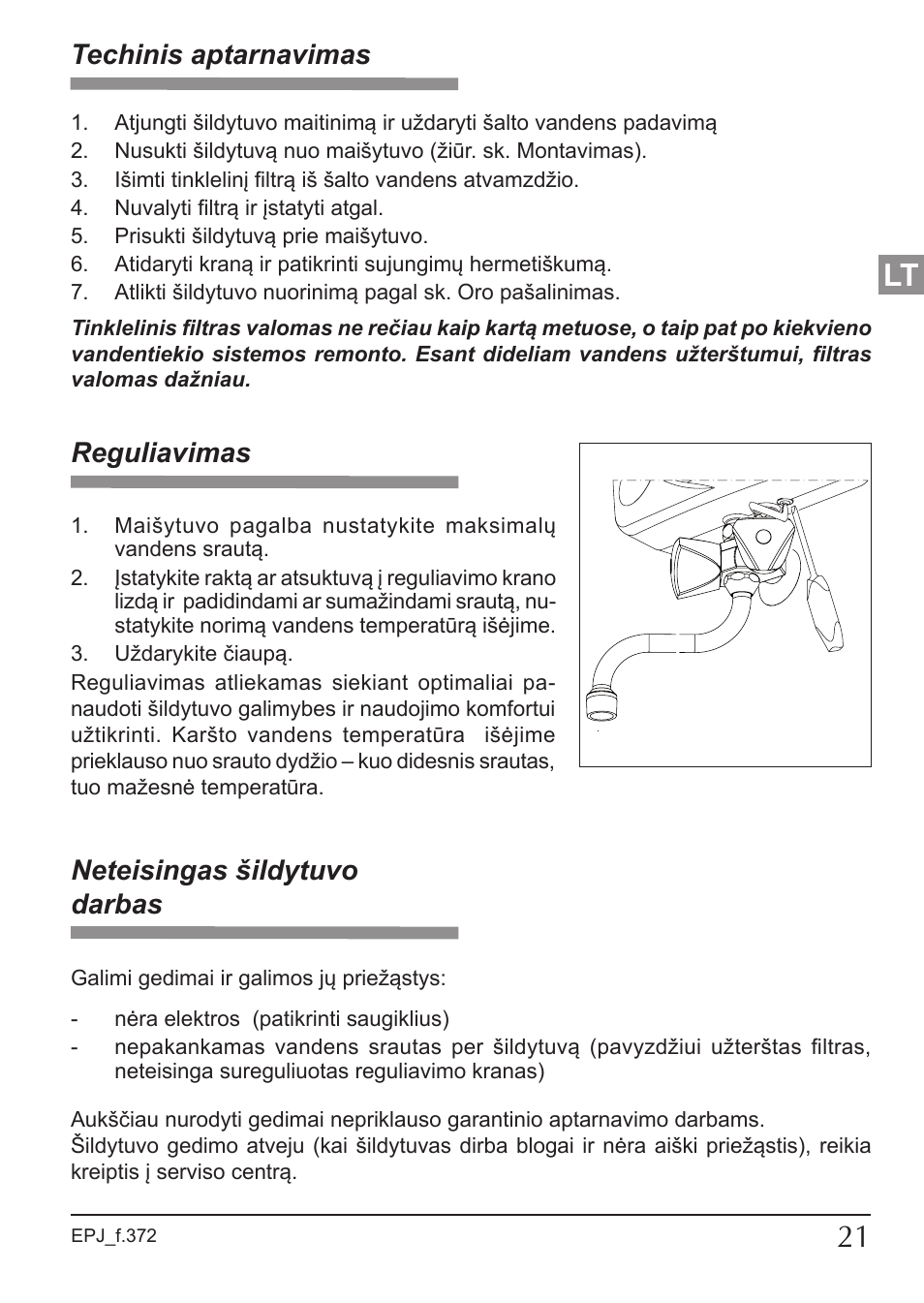 Reguliavimas, Techinis aptarnavimas, Neteisingas šildytuvo darbas | KOSPEL EPJ Optimus User Manual | Page 21 / 32