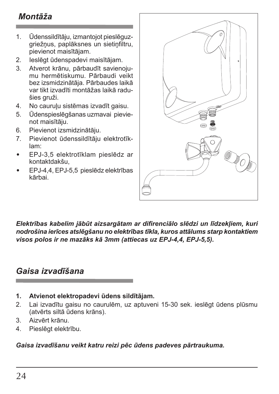 Montāža, Gaisa izvadīšana | KOSPEL EPJ Optimus User Manual | Page 24 / 32