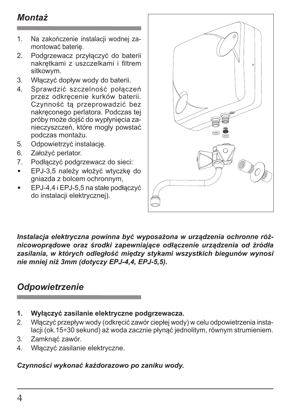 Montaż, Odpowietrzenie | KOSPEL EPJ Optimus User Manual | Page 4 / 32