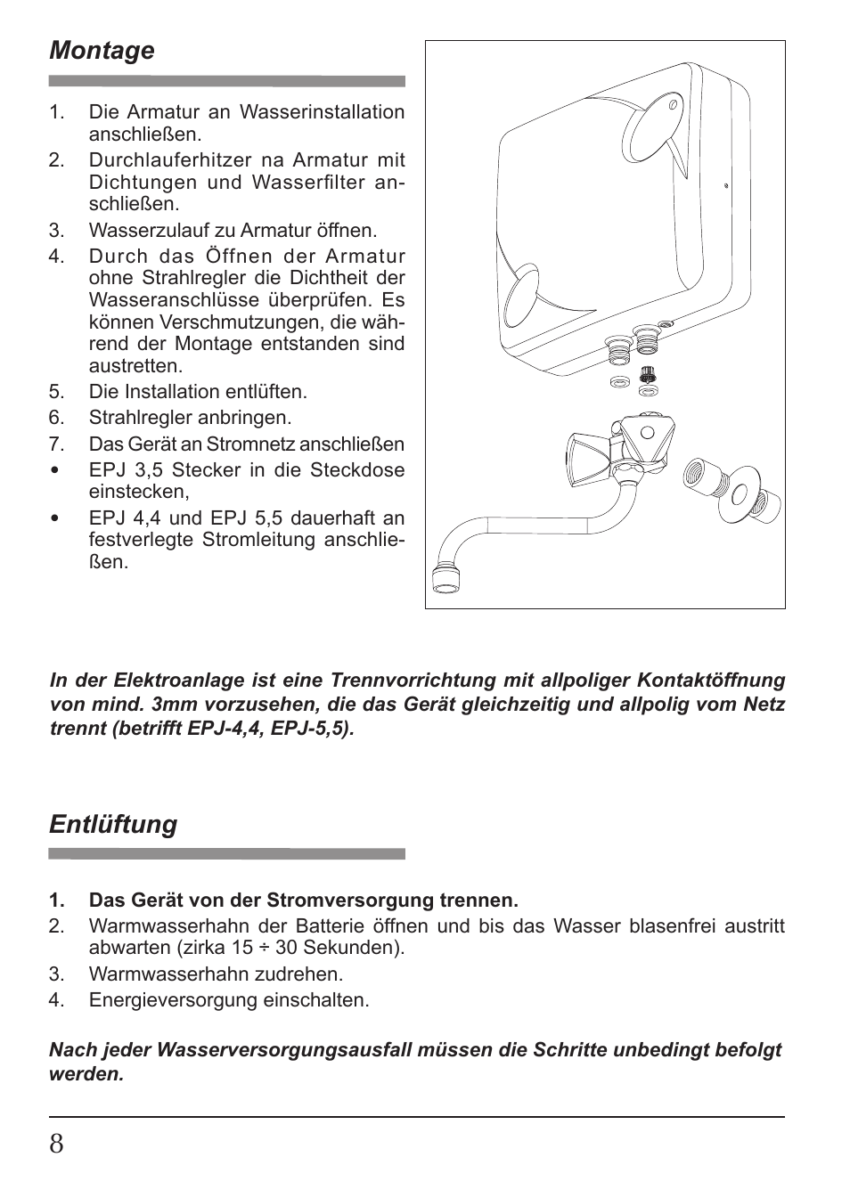 Montage, Entlüftung | KOSPEL EPJ Optimus User Manual | Page 8 / 32