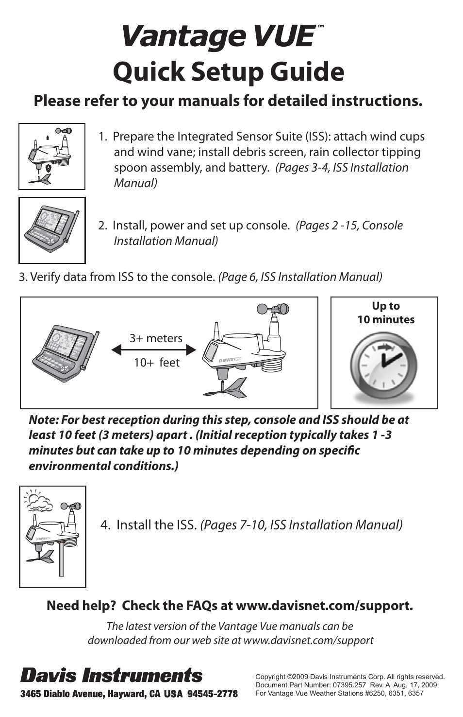 DAVIS Vantage Vue Quick Setup Guide User Manual | 1 page