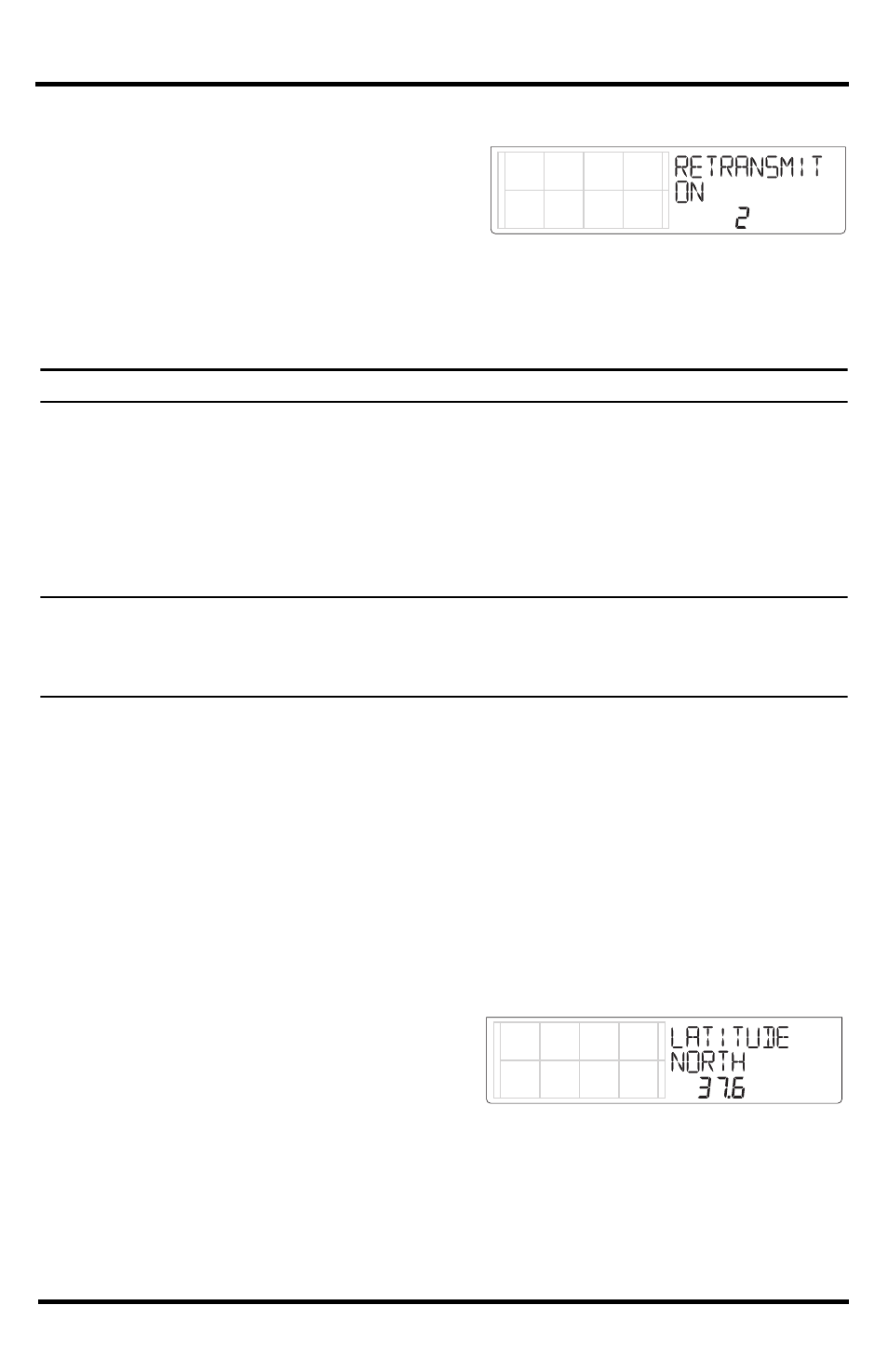 Screen 7: retransmit, Screens 8 and 9: latitude and longitude | DAVIS Vantage Vue Wireless Console Manual User Manual | Page 14 / 56