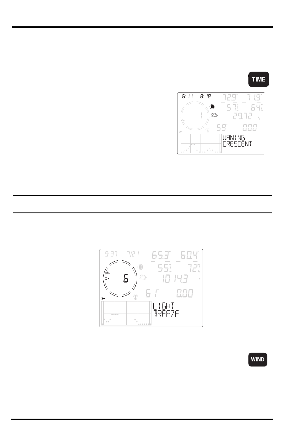 Wind speed and direction, Displaying weather variables 17, Time | Wind | DAVIS Vantage Vue Wireless Console Manual User Manual | Page 21 / 56
