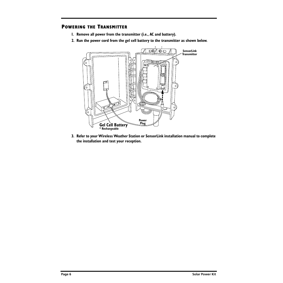 Powering the transmitter | DAVIS Solar Power Kit for Wireless Stations User Manual | Page 6 / 8