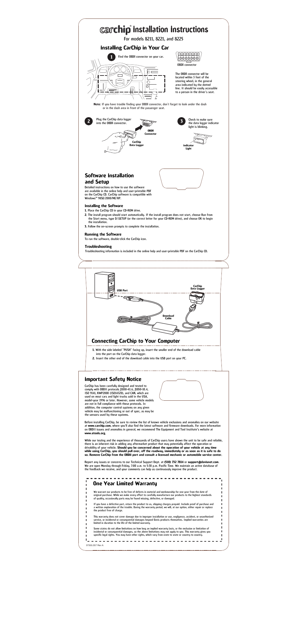 DAVIS CarChip Installation Instructions (8211, 8221, 8225) User Manual | 1 page