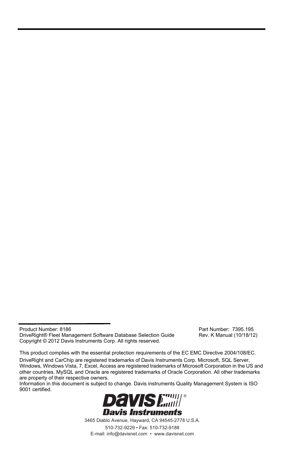 DAVIS FMS DriveRight Database Selection Guide (8186) User Manual | Page 20 / 20