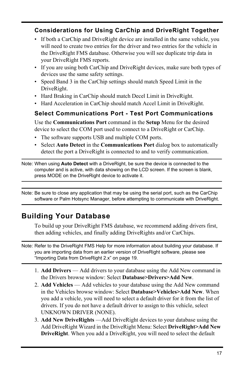 Building your database | DAVIS FMS DriveRight Getting Started Guide (8186) User Manual | Page 21 / 24
