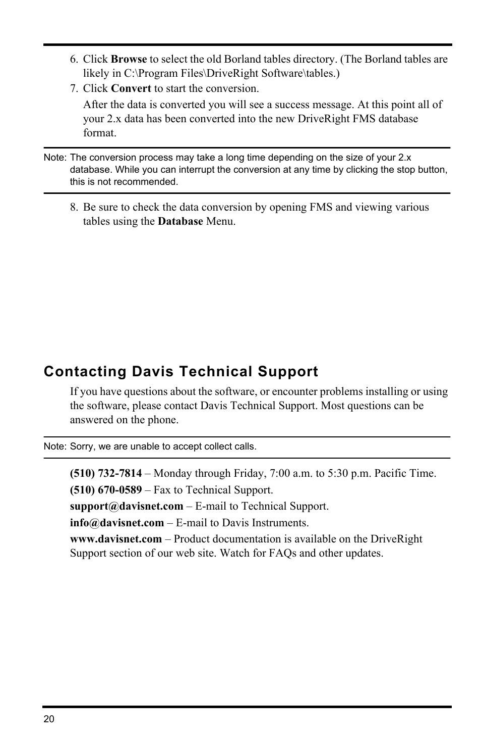 Contacting davis technical support | DAVIS FMS DriveRight Getting Started Guide (8186) User Manual | Page 24 / 24