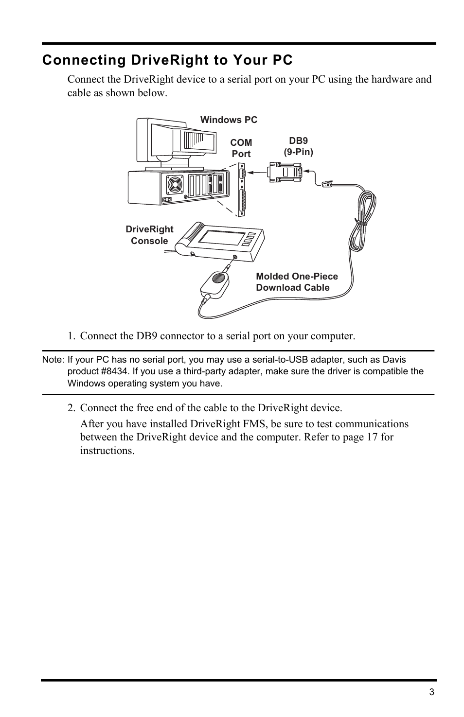 Connecting driveright to your pc | DAVIS FMS DriveRight Getting Started Guide (8186) User Manual | Page 7 / 24