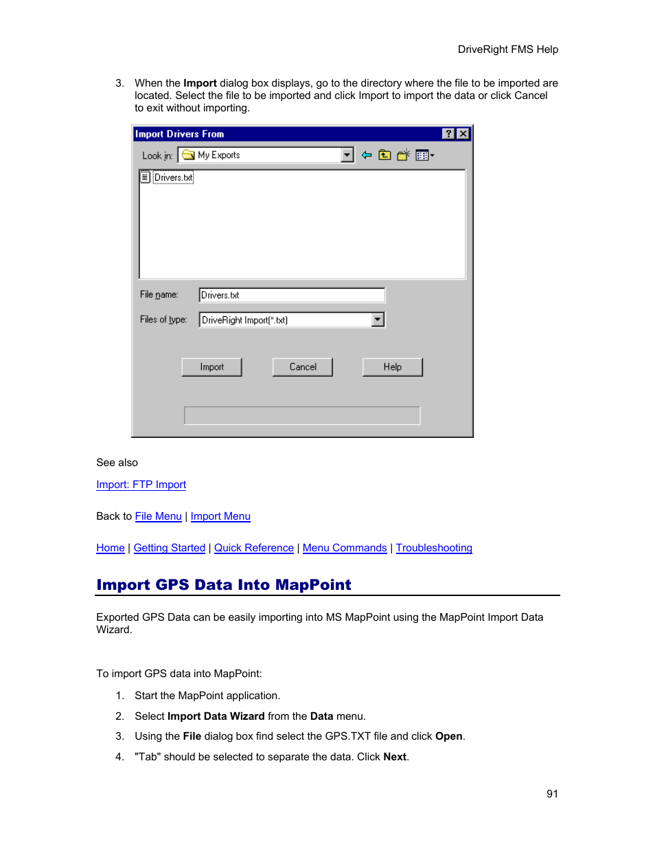 Import gps data into mappoint | DAVIS FMS 3.9.3 DriveRight (8186) User Manual | Page 103 / 286