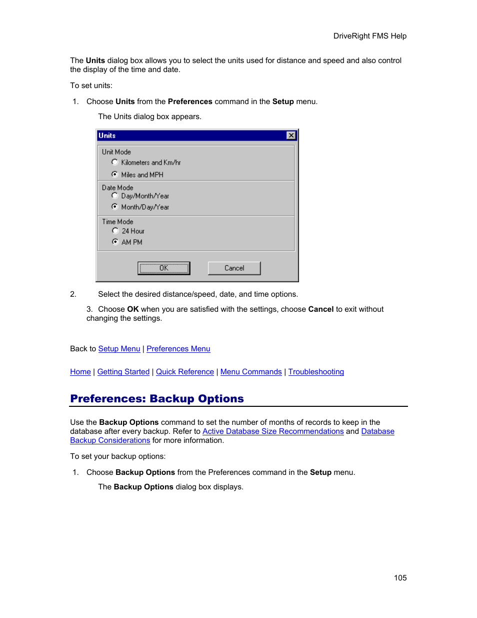 Preferences: backup options, Backup options, Allows | You can set, Preferences | DAVIS FMS 3.9.3 DriveRight (8186) User Manual | Page 117 / 286