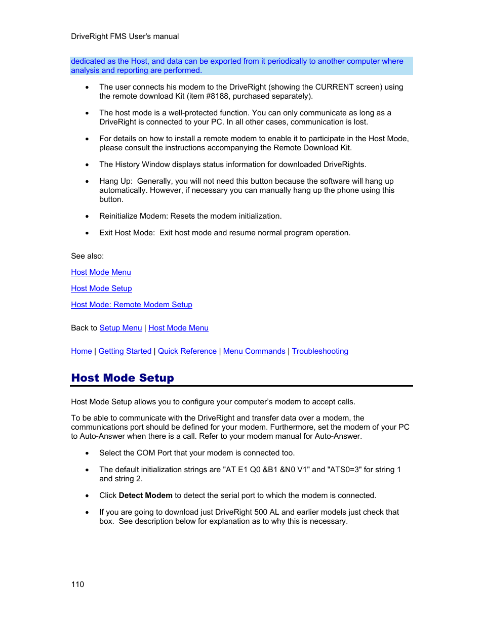 Host mode setup | DAVIS FMS 3.9.3 DriveRight (8186) User Manual | Page 122 / 286