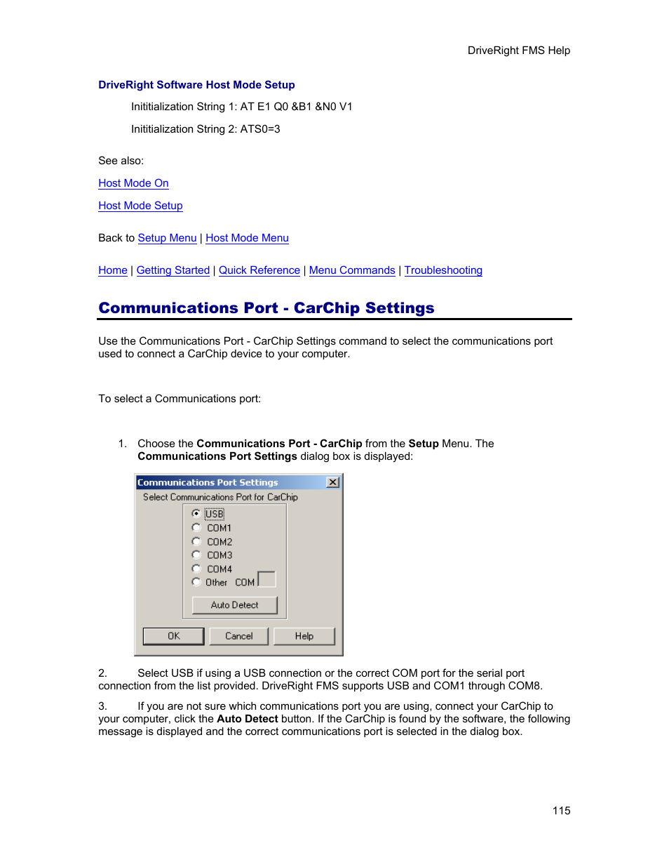 Communications port - carchip settings, Communications port - carchip | DAVIS FMS 3.9.3 DriveRight (8186) User Manual | Page 127 / 286