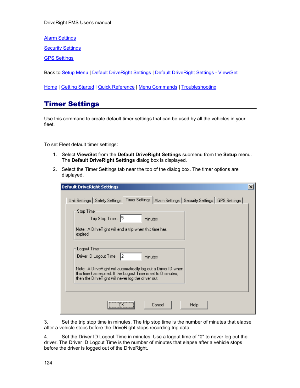 Timer settings | DAVIS FMS 3.9.3 DriveRight (8186) User Manual | Page 136 / 286